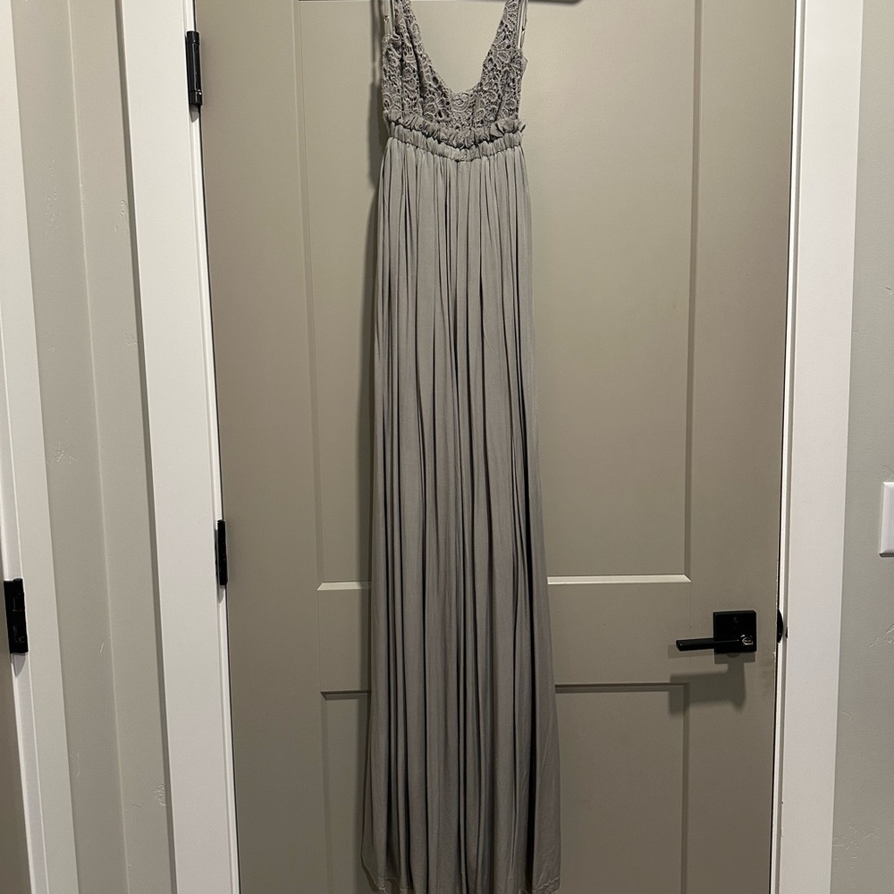 Pink Lily Lace-Trimmed Gray Maxi Dress